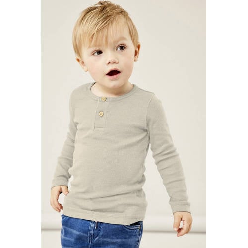 NAME IT MINI longsleeve NMMKAB beige melange Jongens Stretchkatoen Ronde hals - maat 98 afbeelding