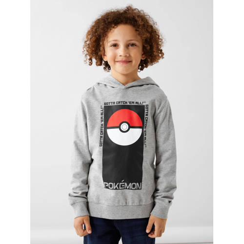 NAME IT KIDS Pokemon hoodie NKMJALTE met printopdruk grijs melange Sweater