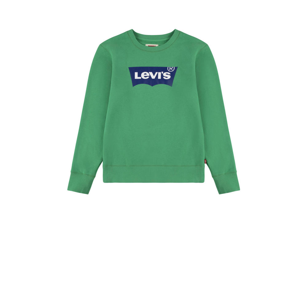 Groene jongens Levi's Kids sweater Batwing met logo dessin, lange mouwen en ronde hals