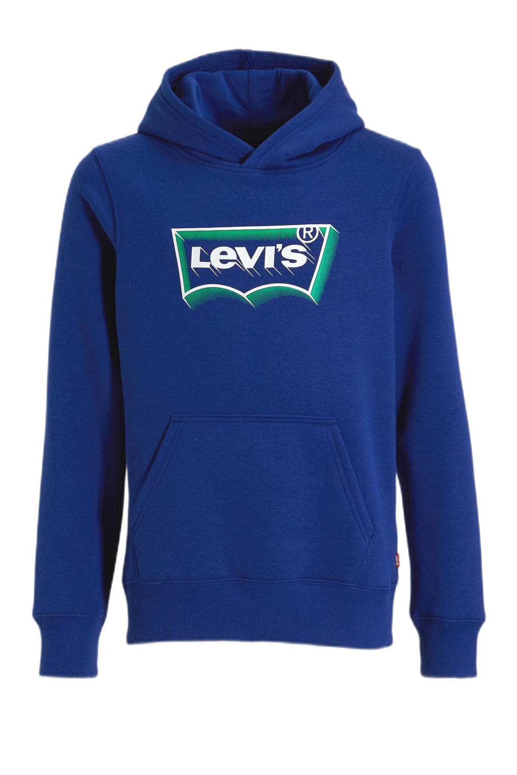 Blauwe jongens Levi's Kids hoodie Batwing van duurzame sweatstof met logo dessin, lange mouwen en capuchon