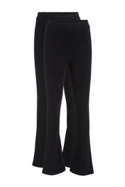 thumbnail: Set van 2 zwarte meisjes anytime flared legging van katoen met elastische tailleband en effen