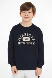 thumbnail: Donkerblauwe jongens Tommy Hilfiger sweater met printopdruk, lange mouwen en ronde hals