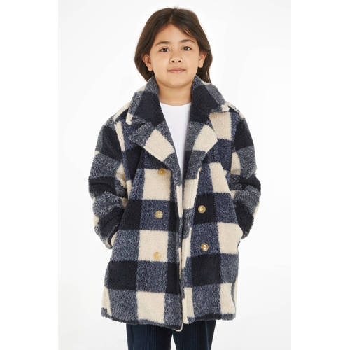 Tommy Hilfiger geruite teddy winterjas donkerblauw beige Ruit 116
