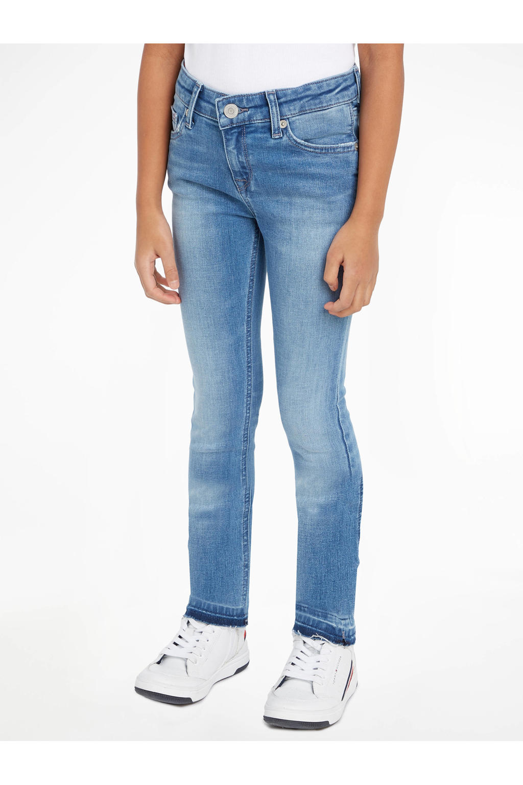 Light blue denim meisjes Tommy Hilfiger skinny jeans van stretchdenim met regular waist en rits- en knoopsluiting