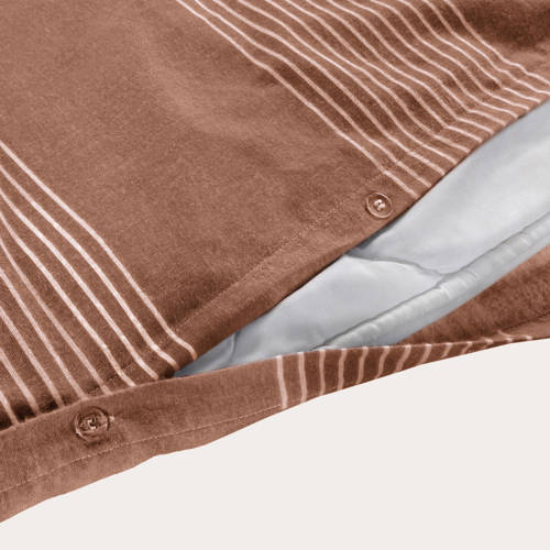 NOUS Living flanellen dekbedovertrek 2 persoons Wide Stripe (200x220 cm) Bruin
