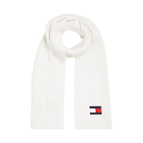 Tommy Hilfiger gebreide sjaal met vlaglogo wit Jongens/Meisjes Acryl Logo