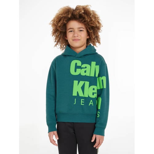 Calvin Klein hoodie met tekst zeegroen/felgroen Sweater Tekst