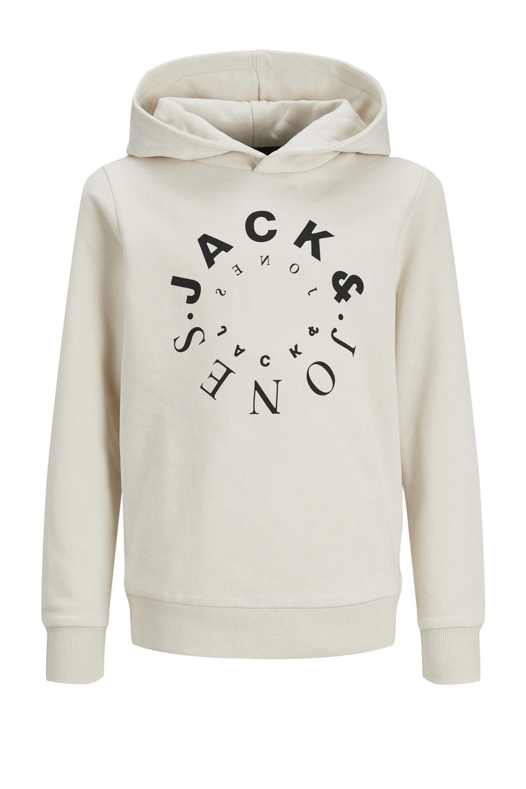 Beige jongens JACK & JONES JUNIOR hoodie van sweat materiaal met logo dessin, lange mouwen en capuchon