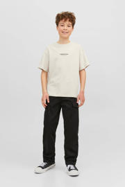 thumbnail: Lichtgrijze jongens JACK & JONES JUNIOR T-shirt van katoen met effen, korte mouwen en ronde hals