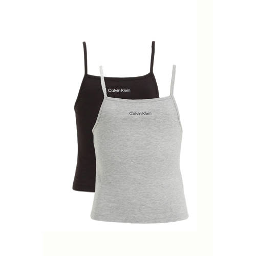 Calvin Klein singlet - set van 2 grijs melange/zwart Hemd Meisjes Stretchkatoen Vierkante hals