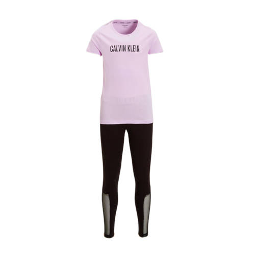 Calvin Klein pyjama met korte mouwen lila/zwart Paars Meisjes Katoen Ronde hals