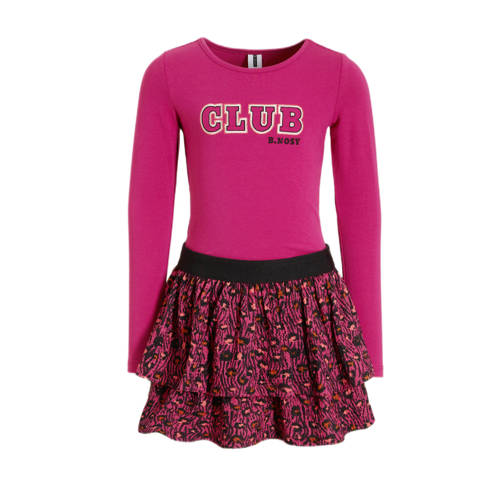 B.Nosy jurk met panterprint fuchsia/zwart Roze Meisjes Stretchkatoen Ronde hals - 98