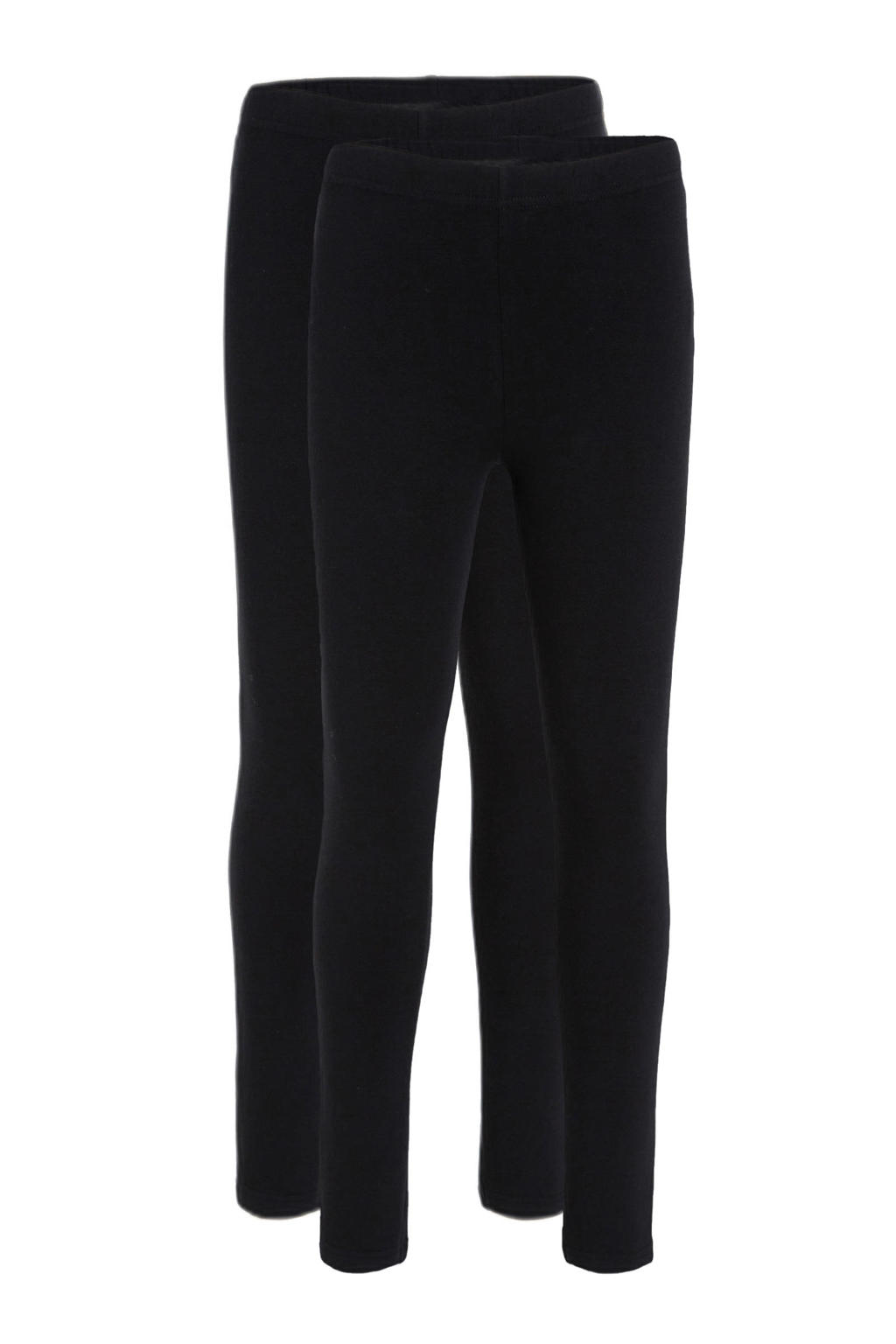 Set van 2 zwarte meisjes anytime fleece legging van katoen met elastische tailleband en effen