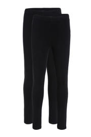 thumbnail: Set van 2 zwarte meisjes anytime fleece legging van katoen met elastische tailleband en effen