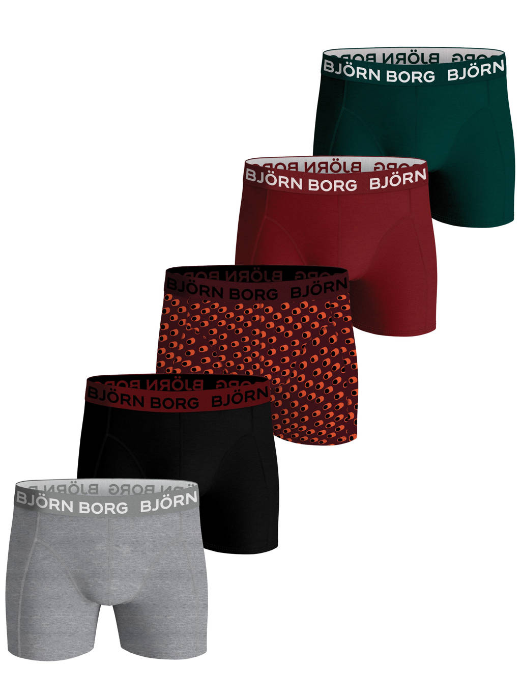 boxershort CORE - set van 5 rood/groen/grijs