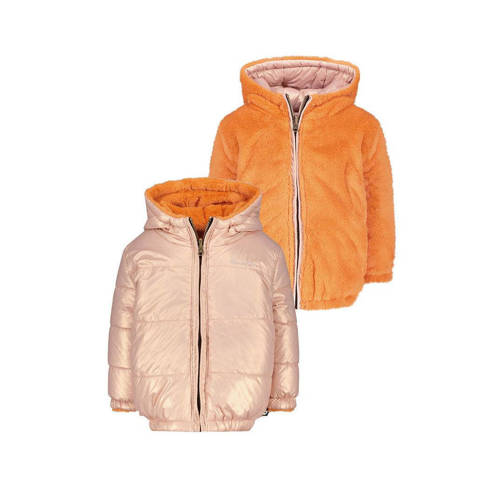 Like Flo reversible winterjas met imitatiebont oranje/metallic roze Meisjes Polyester Capuchon