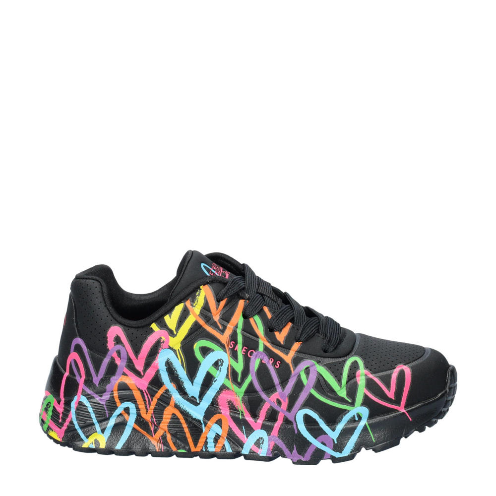 Zwart en multikleurige meisjes Skechers Uno Lite sneakers van imitatieleer met veters