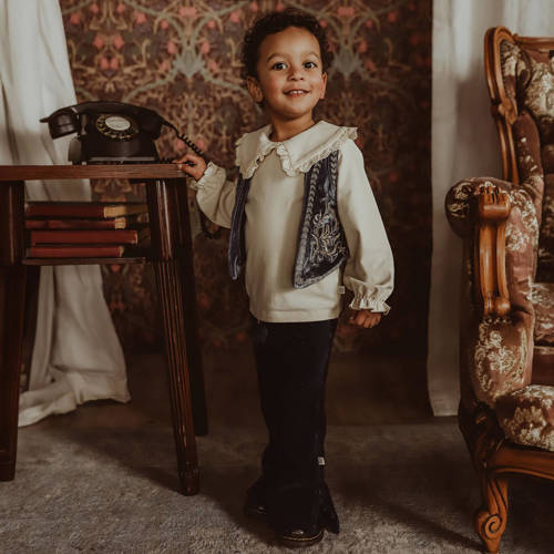 Your Wishes gilet Hanoi met printopdruk en borduursels blauw goud Meisjes Suede Openvallende hals 86