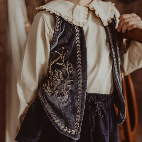 Your Wishes gilet Hanoi met printopdruk en borduursels blauw goud Meisjes Suede Openvallende hals 86