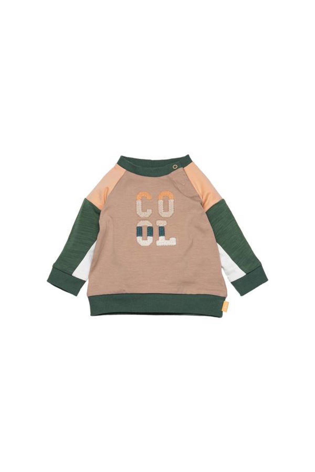 Zand en groene jongens BESS baby sweater van stretchkatoen met meerkleurige print, lange mouwen, ronde hals en drukknoopsluiting