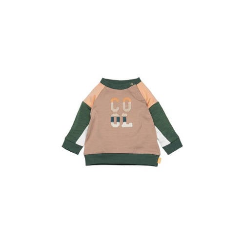 BESS baby sweater zand/groen Beige Jongens Stretchkatoen Ronde hals Meerkleurig 