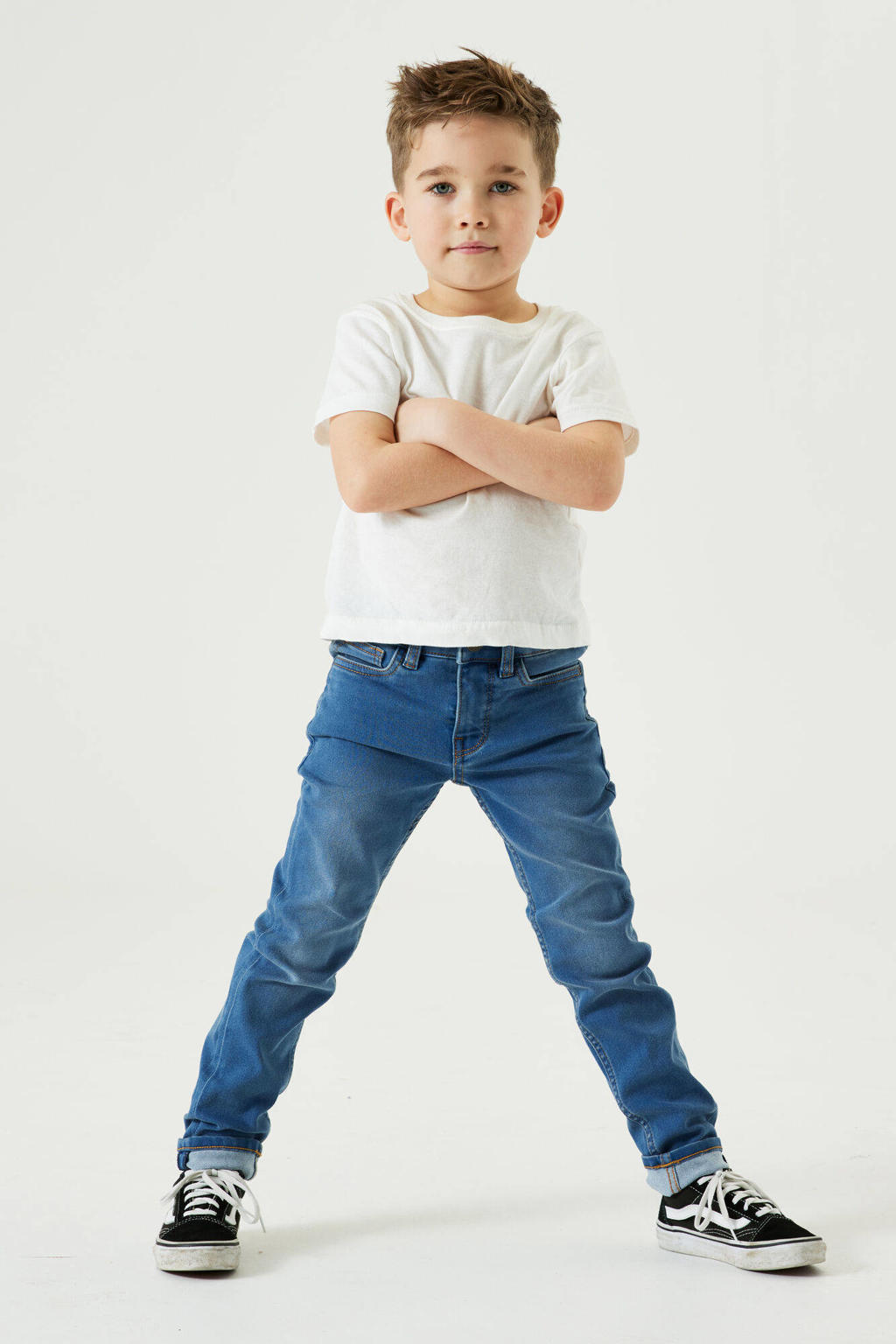 Medium blue denim jongens Garcia skinny jeans Xevi van stretchdenim met regular waist en rits- en knoopsluiting