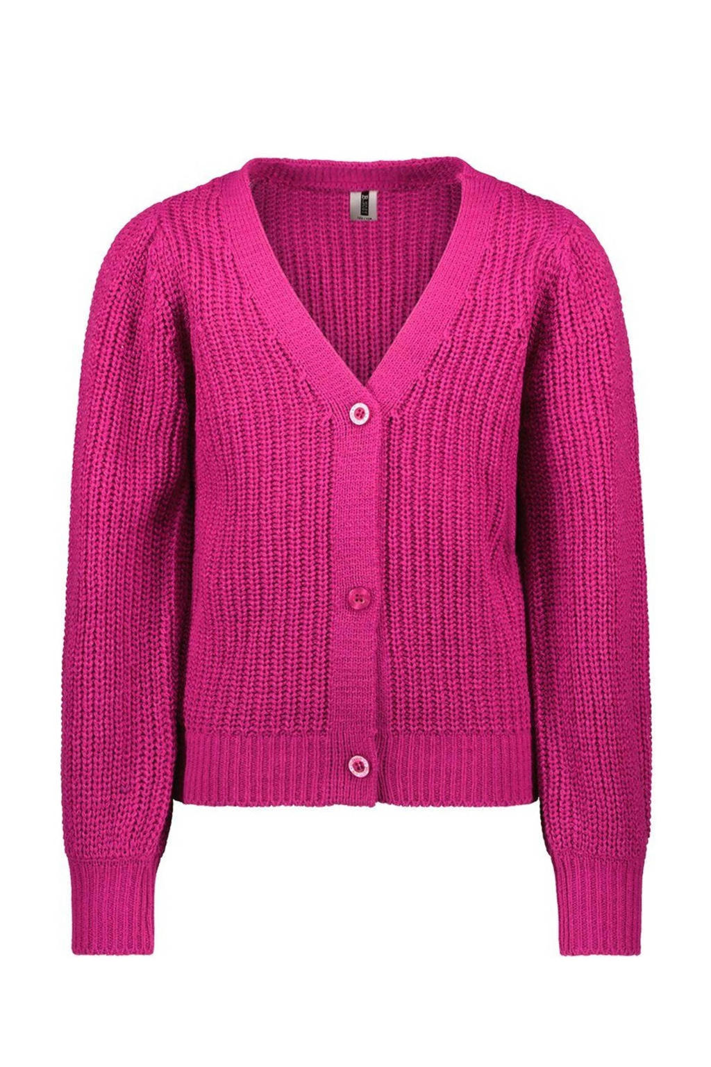 Fuchsia meisjes B.Nosy vest van acryl met effen, lange mouwen, ronde hals en knoopsluiting