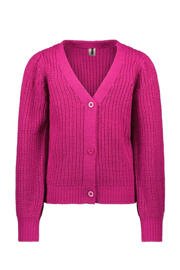 thumbnail: Fuchsia meisjes B.Nosy vest van acryl met effen, lange mouwen, ronde hals en knoopsluiting