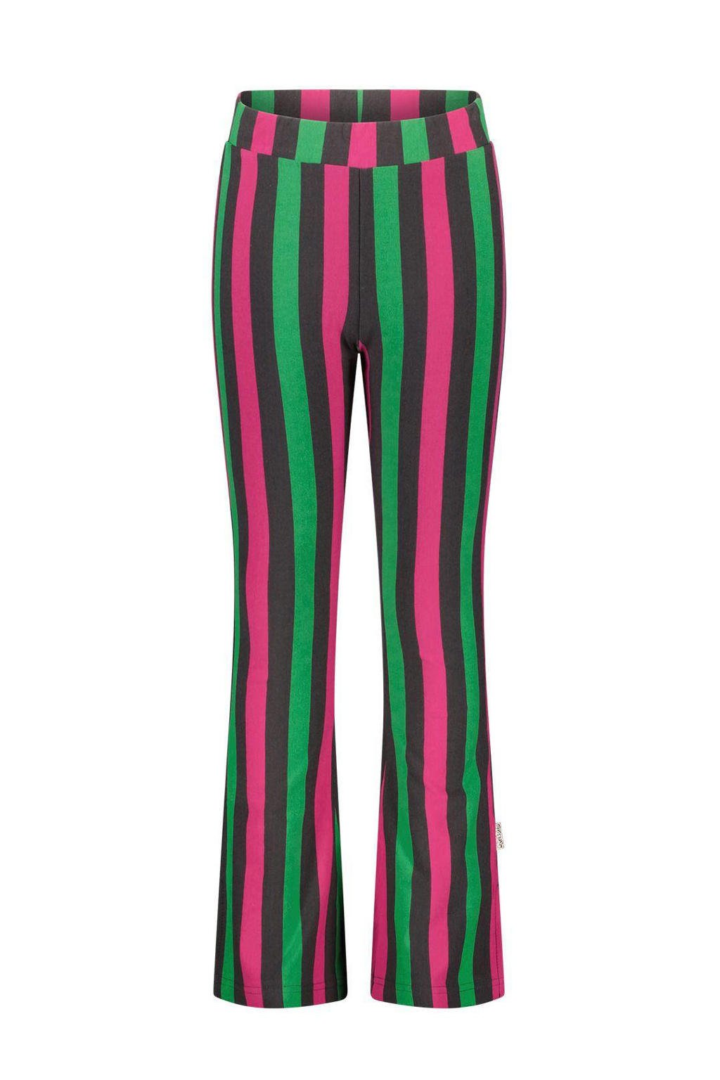 Roze, antraciet en groene meisjes B.Nosy gestreepte flared broek van stretchkatoen met regular waist en elastische tailleband