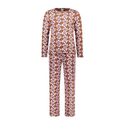 B.Nosy gebloemde pyjama B. a SLEEP bruin/lichtroze/paars Multi Meisjes Stretchkatoen Ronde hals 