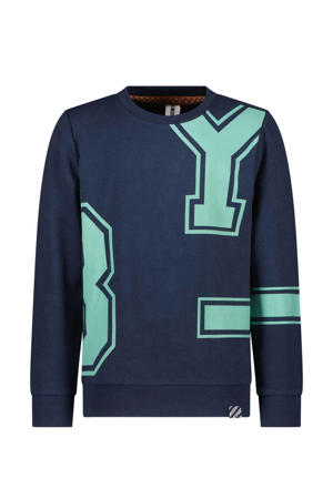 sweater B.EAGER met all over print donkerblauw/mintgroen