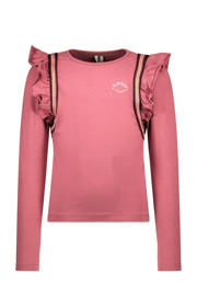 thumbnail: Roze meisjes B.Nosy longsleeve van stretchkatoen met effen, lange mouwen, ronde hals en ruches