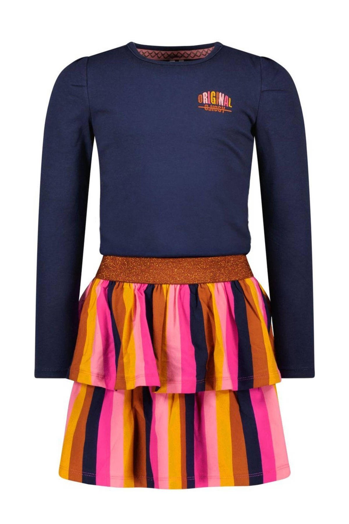 jurk met all over print donkerblauw/felroze