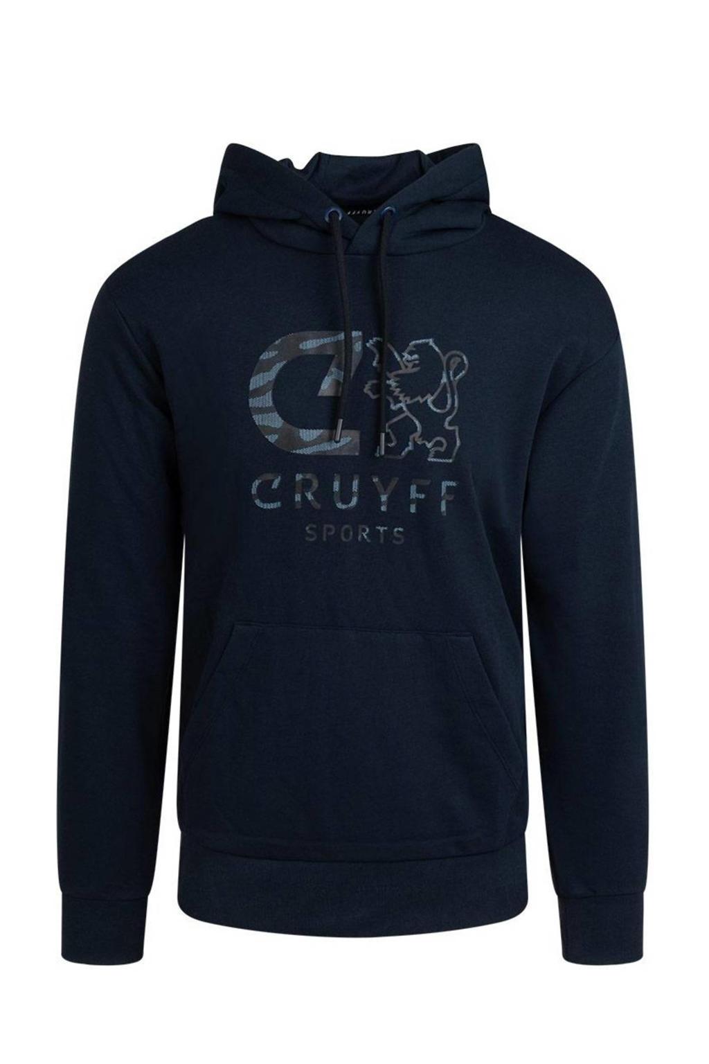 Donkerblauwe jongens en meisjes Cruyff hoodie van katoen met logo dessin, lange mouwen en capuchon