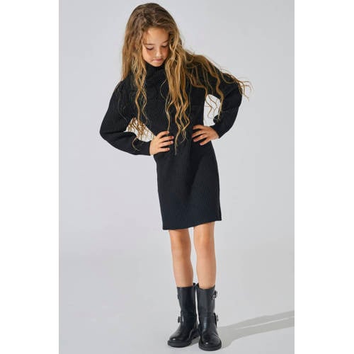 KIDS ONLY GIRL gebreide jurk KOGKATIA zwart Meisjes Viscose Opstaande kraag
