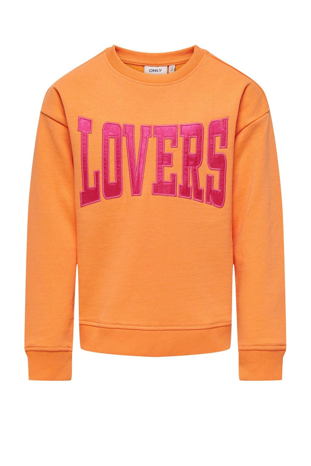 Oranje meisjes KIDS ONLY GIRL sweater met tekst print, lange mouwen en ronde hals