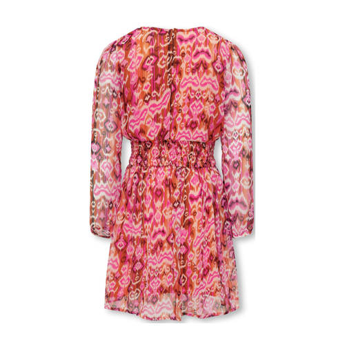 Only KIDS GIRL semi-transparante jurk KOGZABELLA-LINO met all over print roze rood Meisjes Polyester Ronde hals 116