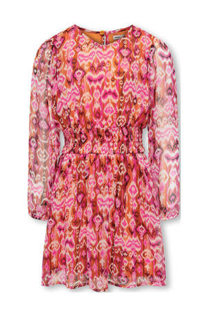 semi-transparante jurk KOGZABELLA-LINO met all over print roze/rood