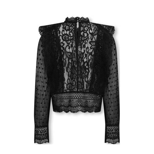 Only KIDS GIRL top met kant zwart Meisjes Nylon Opstaande kraag 128