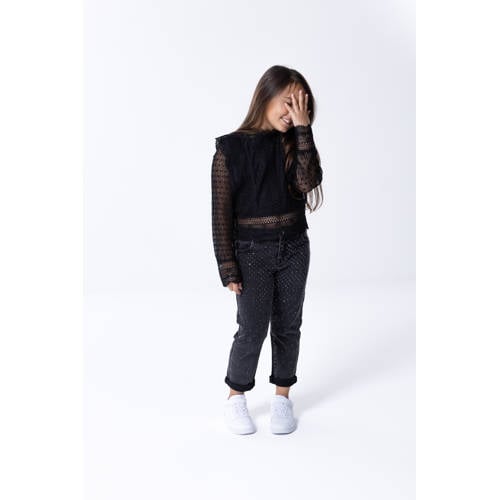 Only KIDS GIRL top met kant zwart Meisjes Nylon Opstaande kraag 128