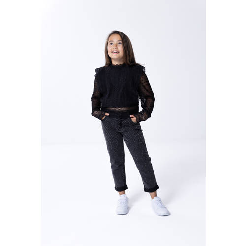 Only KIDS GIRL straight fit jeans KOGEMILY met all over print washed black Zwart Meisjes Stretchdenim 128