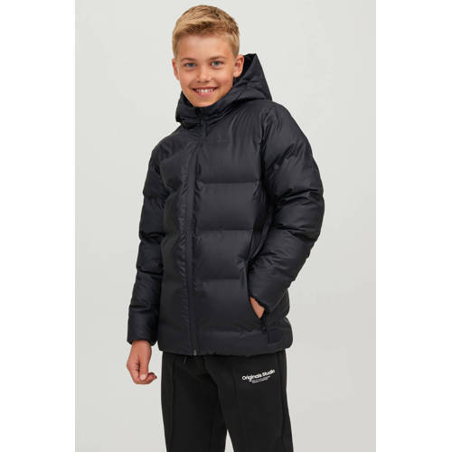 JACK & JONES JUNIOR gewatteerde winterjas JCOELEMENTS zwart Jongens Polyester Capuchon