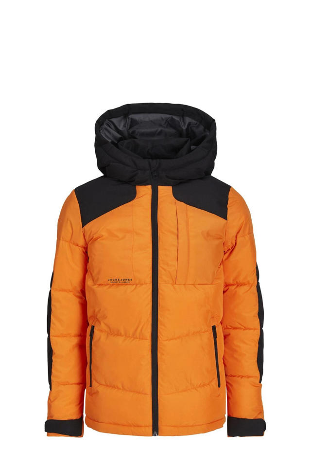 JACK JONES JUNIOR gewatteerde winterjas JCOOTIS oranje/zwart