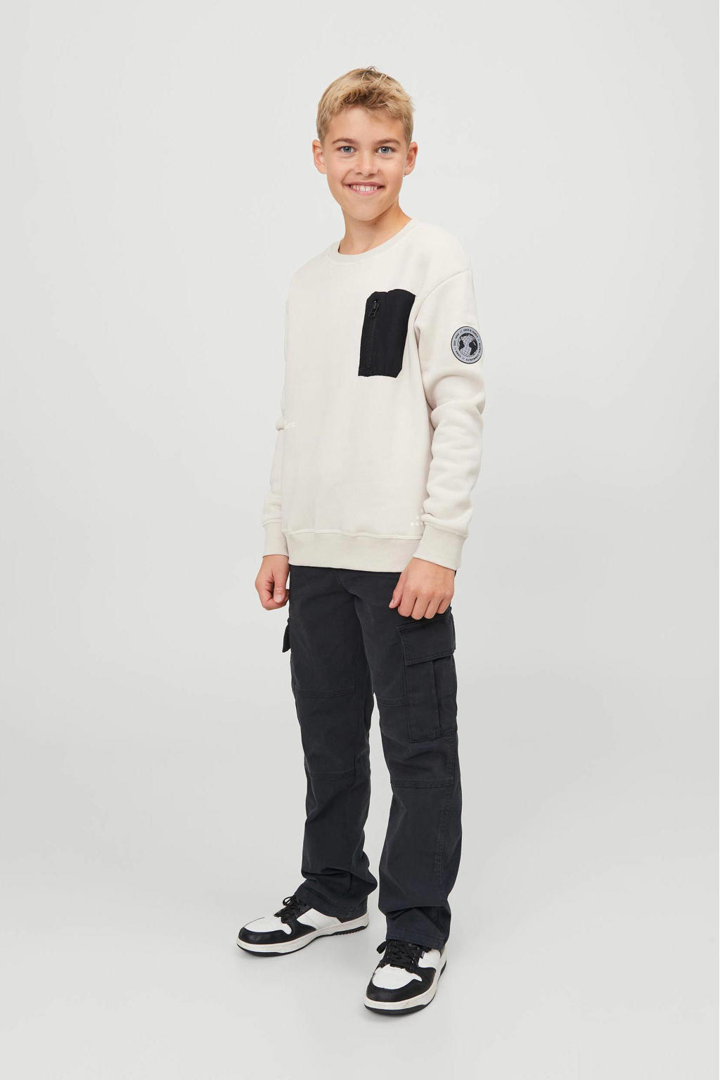 JACK & JONES JUNIOR loose fit cargobroek JSPTKANE JJHARLOW zwart
