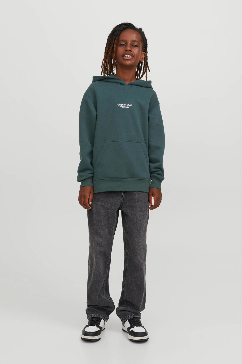 JACK & JONES JUNIOR hoodie JORVESTERBRO met tekst donkergroen
