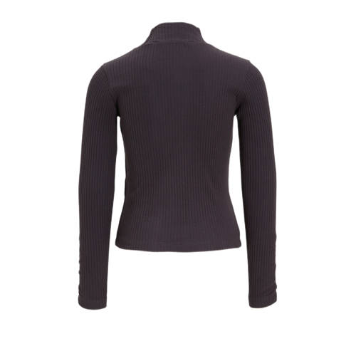 Anytime ribgebreide longsleeve donkerblauw grijs Meisjes Katoen Opstaande kraag 110 116