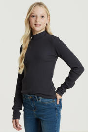 thumbnail: Donkerblauw en grijze meisjes anytime ribgebreide longsleeve van katoen met lange mouwen en opstaande kraag