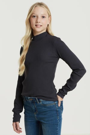 ribgebreide longsleeve donkerblauw/grijs