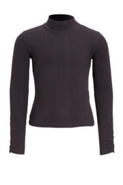 thumbnail: Donkerblauw en grijze meisjes anytime ribgebreide longsleeve van katoen met effen, lange mouwen en opstaande kraag