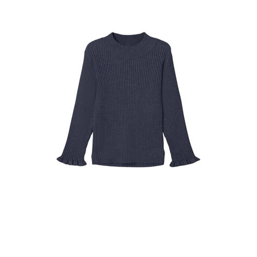 NAME IT MINI sweater NKFVIANNA donkerblauw Meisjes Viscose (duurzaam materiaal) Ronde hals 